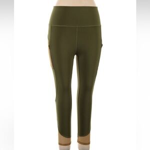 Nicole Miller Sport Olive Army Green Women's Active Leggings Size XL Sporty Mesh